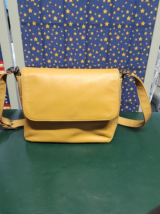 Handbags - Yellow Leather Crossbody Bag - Classic Everyday Style